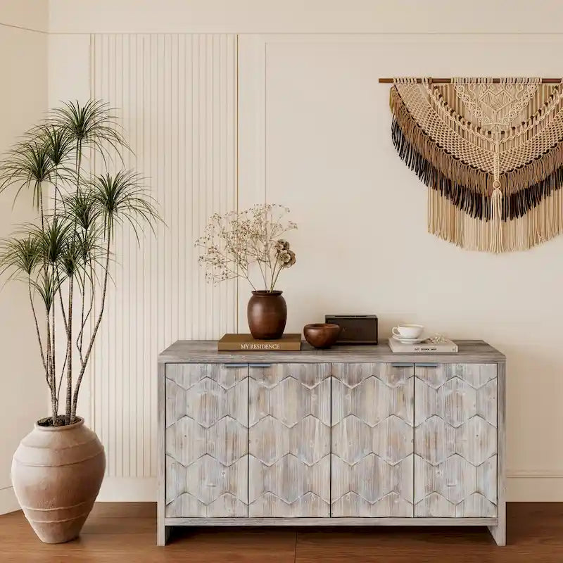 Meuble d'appoint de style rustique avec 4 portes en bois, buffet et vaisselier de rangement, pour le salon, l'entrée