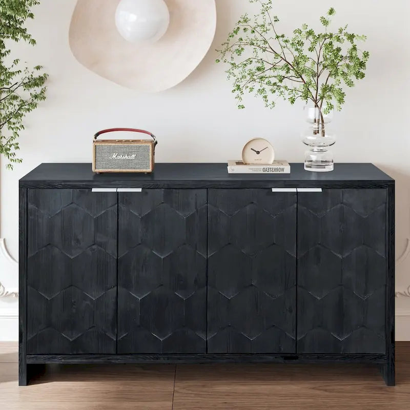 Meuble d'appoint de style rustique avec 4 portes en bois, buffet et vaisselier de rangement, pour le salon, l'entrée