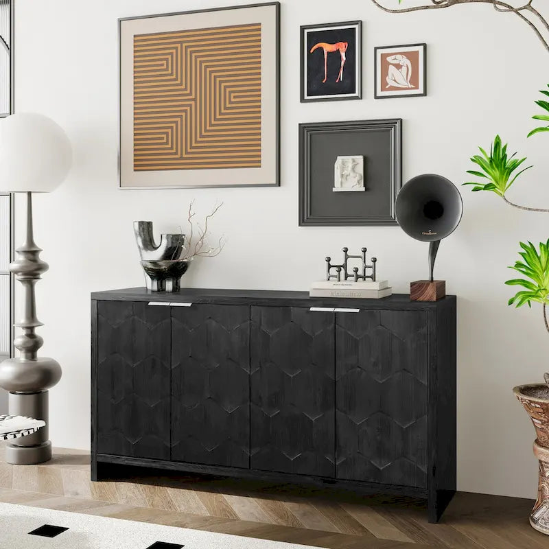 Meuble d'appoint de style rustique avec 4 portes en bois, buffet et vaisselier de rangement, pour le salon, l'entrée