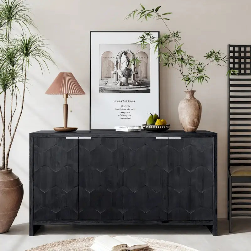 Meuble d'appoint de style rustique avec 4 portes en bois, buffet et vaisselier de rangement, pour le salon, l'entrée