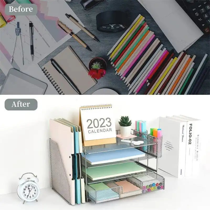 Organisateurs de bureau 4 niveaux avec tiroirs à courrier - 9.44P x 13.38L x 9.05H