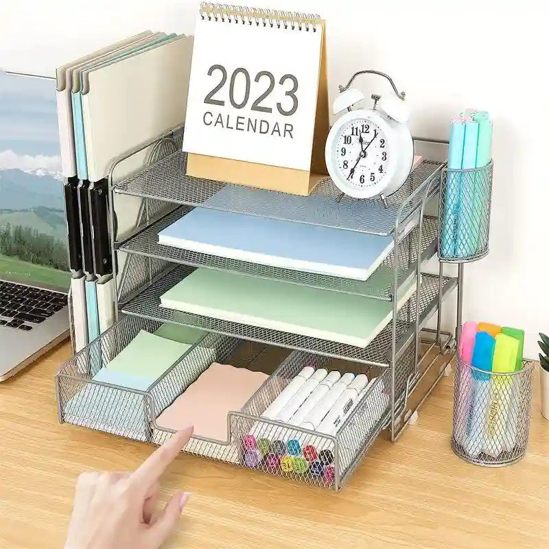 Organisateurs de bureau 4 niveaux avec tiroirs à courrier - 9.44P x 13.38L x 9.05H