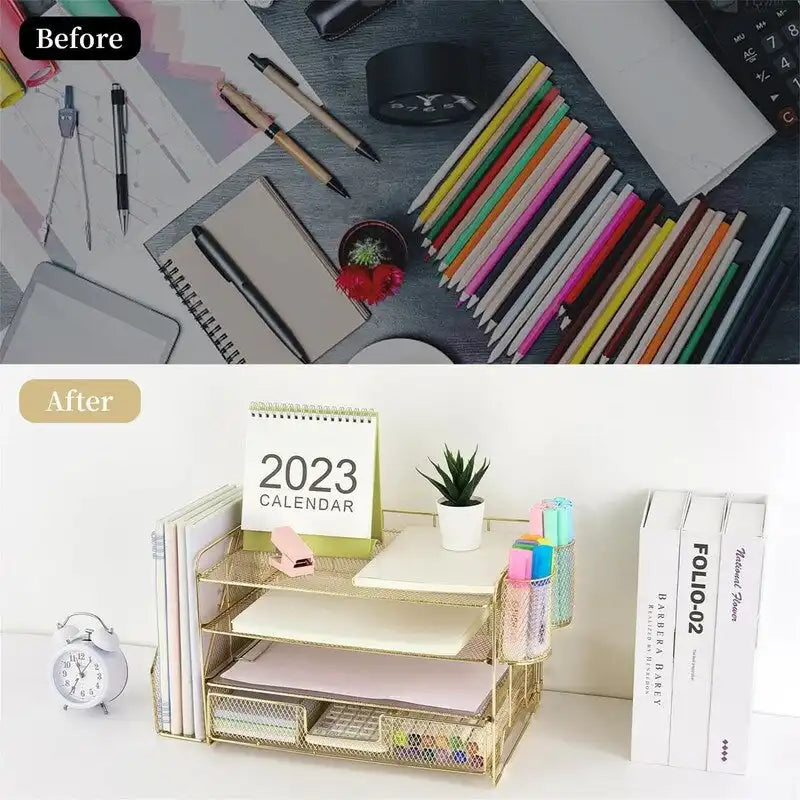 Organisateurs de bureau 4 niveaux avec tiroirs à courrier - 9.44P x 13.38L x 9.05H