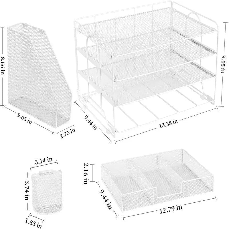 Organisateurs de bureau 4 niveaux avec tiroirs à courrier - 9.44P x 13.38L x 9.05H