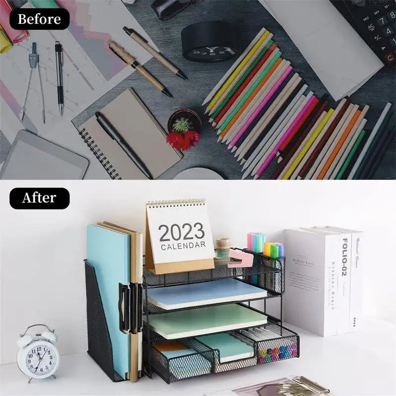 Organisateurs de bureau 4 niveaux avec tiroirs à courrier - 9.44P x 13.38L x 9.05H