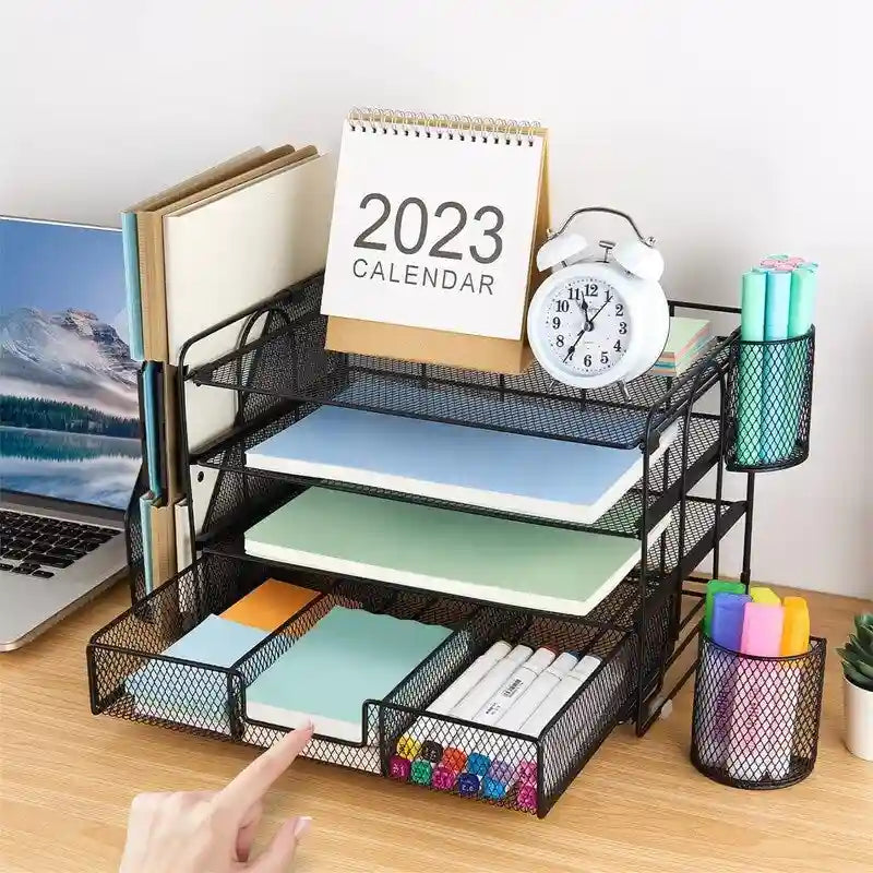 Organisateurs de bureau 4 niveaux avec tiroirs à courrier - 9.44P x 13.38L x 9.05H