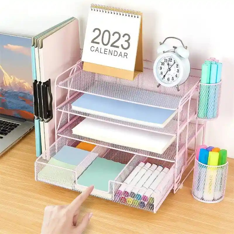 Organisateurs de bureau 4 niveaux avec tiroirs à courrier - 9.44P x 13.38L x 9.05H