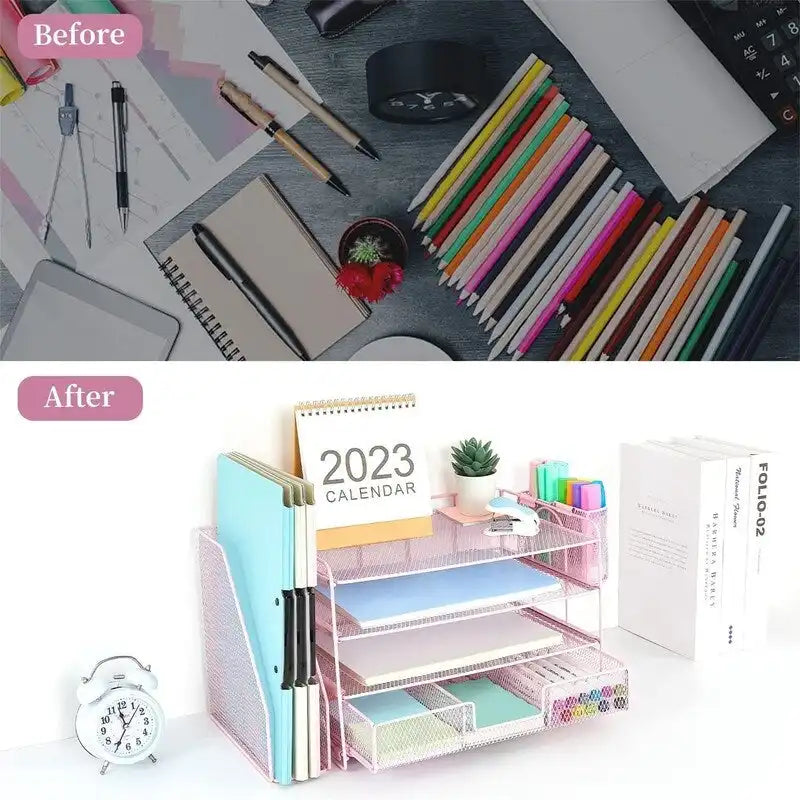 Organisateurs de bureau 4 niveaux avec tiroirs à courrier - 9.44P x 13.38L x 9.05H