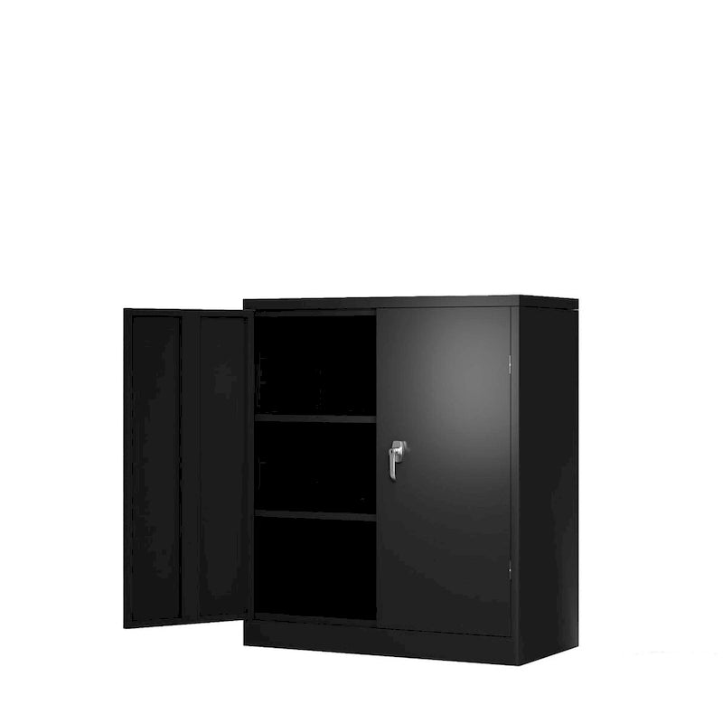 Armoire de rangement métallique avec 2 portes et 2 étagères, conception verrouillable, parfaite pour les solutions de rangement de bureau, de garage, d'entrepôt