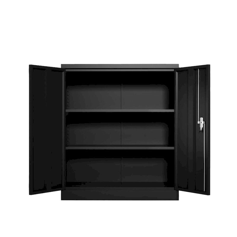 Armoire de rangement métallique avec 2 portes et 2 étagères, conception verrouillable, parfaite pour les solutions de rangement de bureau, de garage, d'entrepôt