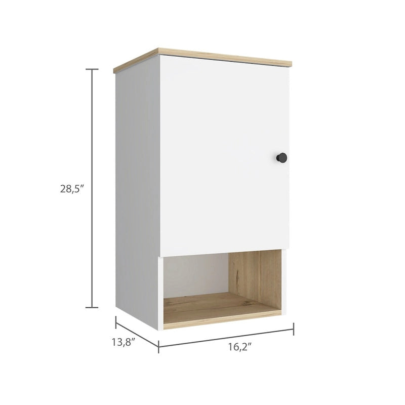 Armoire à pharmacie avec deux étagères internes, finition chêne clair / blanc