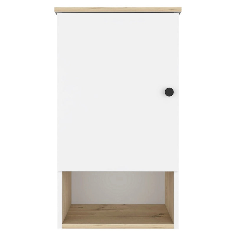 Armoire à pharmacie avec deux étagères internes, finition chêne clair / blanc