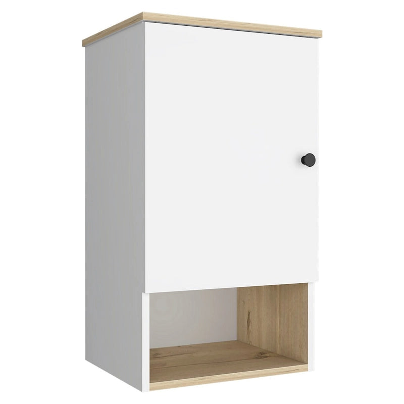 Armoire à pharmacie avec deux étagères internes, finition chêne clair / blanc