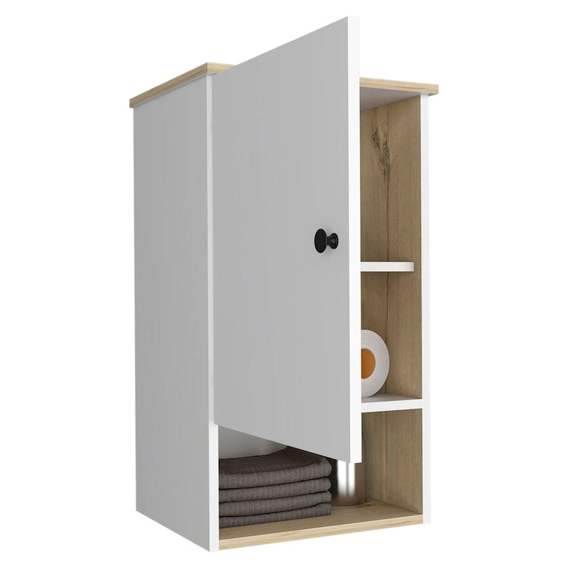 Armoire à pharmacie avec deux étagères internes, finition chêne clair / blanc