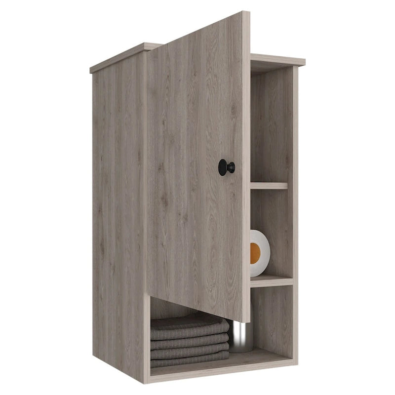 Armoire à pharmacie avec deux étagères internes, finition chêne clair / blanc