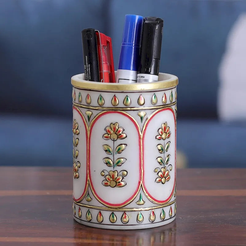 Porte-stylo en marbre fait à la main, modèle Fenêtres Palatiales