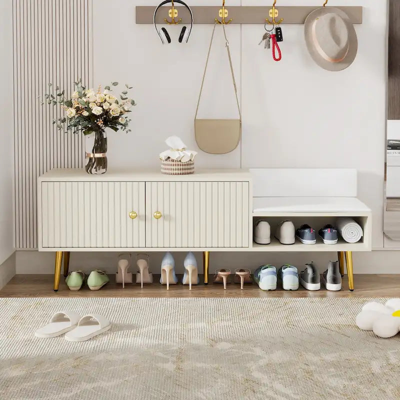 Banc de rangement pour chaussures moderne avec rangement dissimulé et coussins rembourrés pour chambre à coucher, salon et entrée