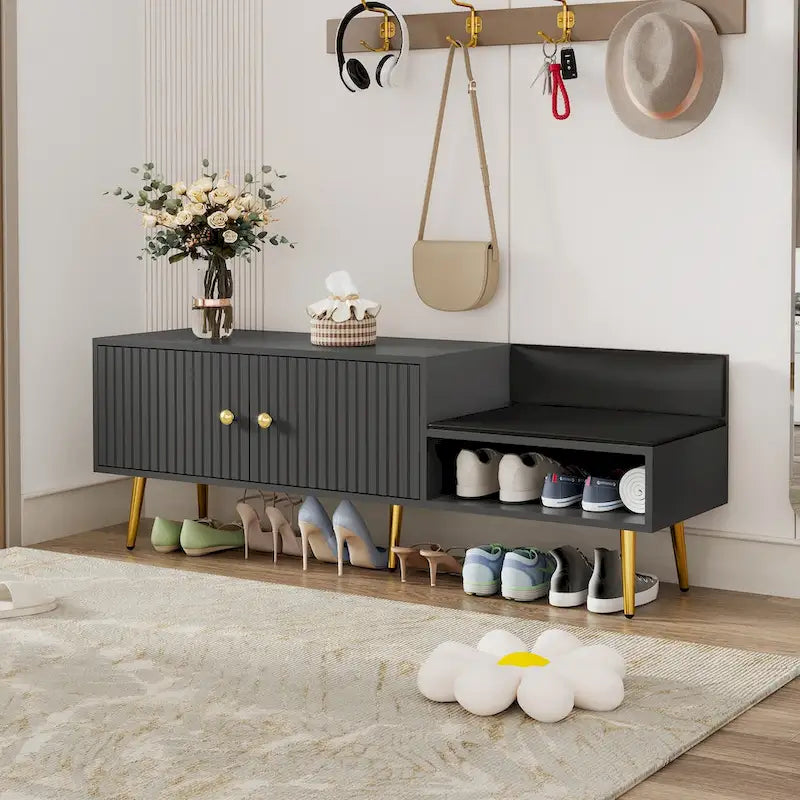 Banc de rangement pour chaussures moderne avec rangement dissimulé et coussins rembourrés pour chambre à coucher, salon et entrée